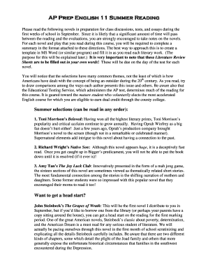 AP Prep English 11 Summer Reading Assignment