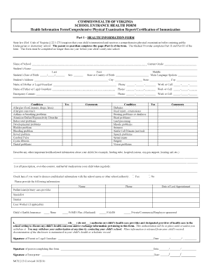 Virginia School Entrance Health Form