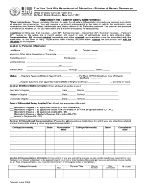 New York City Teacher Salary Differential Application