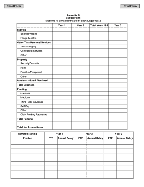 Appendix B Budget Form