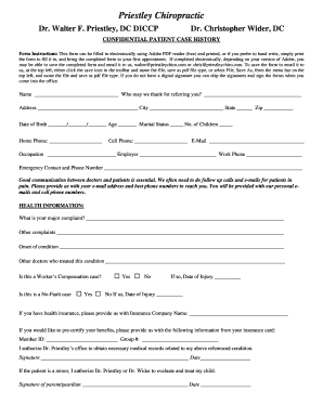 Confidential Patient Case History Form