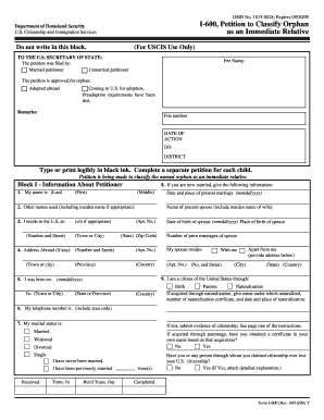 USCIS Form I-600 Petition to Classify Orphan