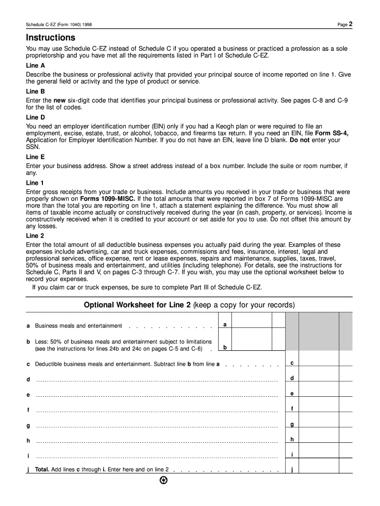Fillable Online 8 26 232 1998 Form 1040 (Schedule CEZ) Fax Email Print
