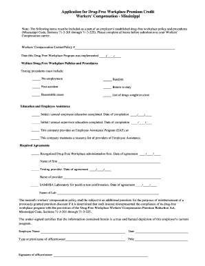 Mississippi Drug-Free Workplace Premium Credit Application