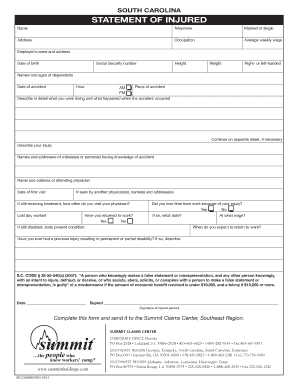 South Carolina Statement of Injured Form