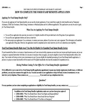 New York Food Stamp Benefits Application