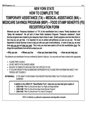 New York State Recertification Form for Public Assistance Programs