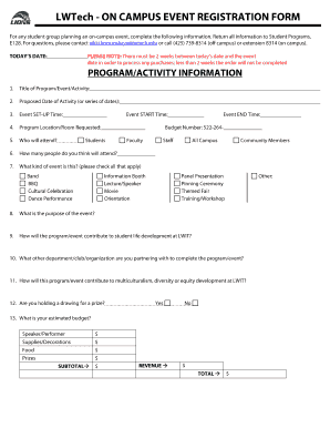 LWIT - ON CAMPUS EVENT REGISTRATION FORM - lwtech