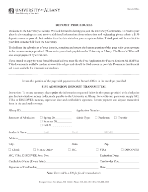 University at Albany Admission Deposit Transmittal