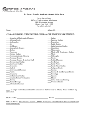 Transfer Applicant Alternate Major Form