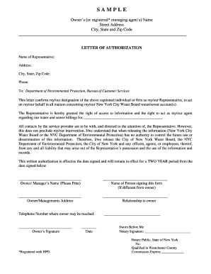 New York Water Board Authorization Letter