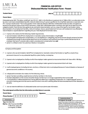 Dislocated Worker Verification Form - Parent
