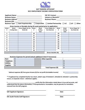 GJIF Training Applicant Self-Employment Income Verification Form