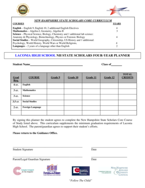 New Hampshire State Scholars Four-Year Planner