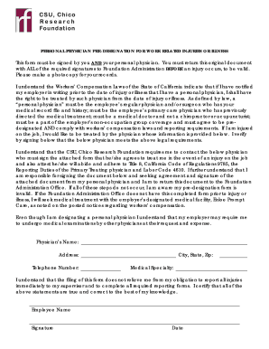 California Workers Compensation Physician Pre-Designation Form
