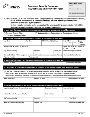 Contractor Security Screening Request and Verification Form
