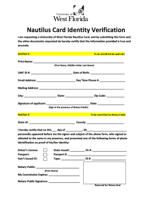 Nautilus Card Identity Verification Form
