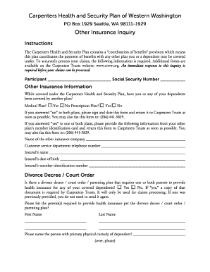 Carpenters Health and Security Plan Other Insurance Inquiry