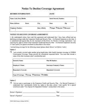 Notice To Decline Coverage Agreement