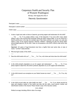 Carpenters Health Paternity Questionnaire