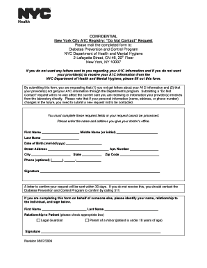 New York City A1C Registry Do Not Contact Request