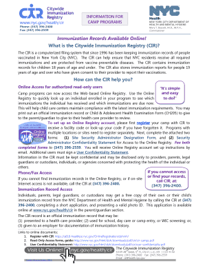 New York City Camp Program Immunization Access Form