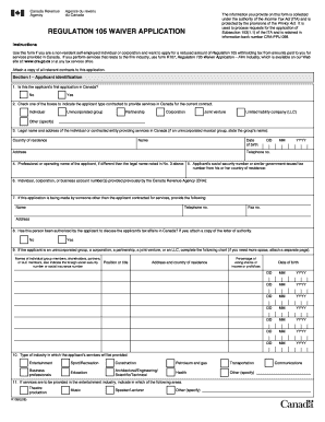 Regulation 105 Waiver Application