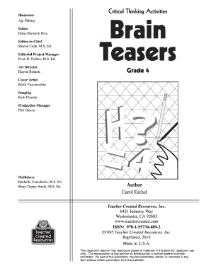 Brain Teasers Grade 4 Worksheet