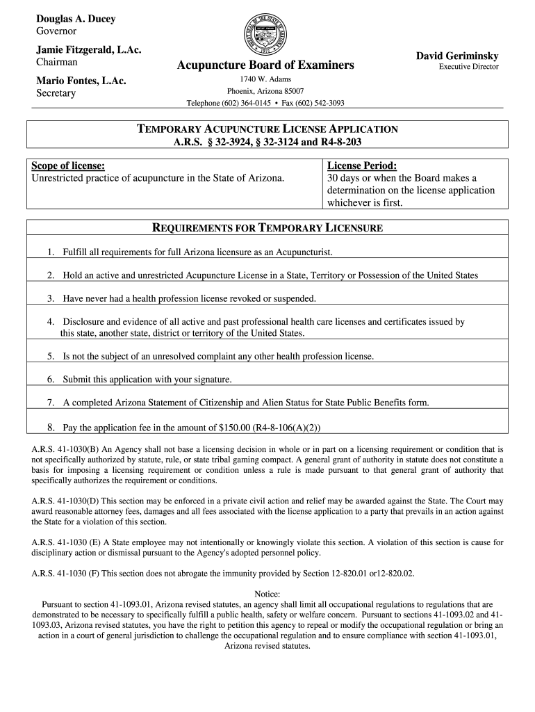 Fillable Online Temporary license Application State of Arizona