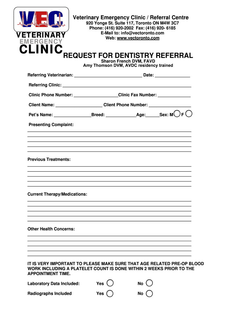 Fillable Online VETERINARY EMail to Y CLINIC Fax Email Print pdfFiller