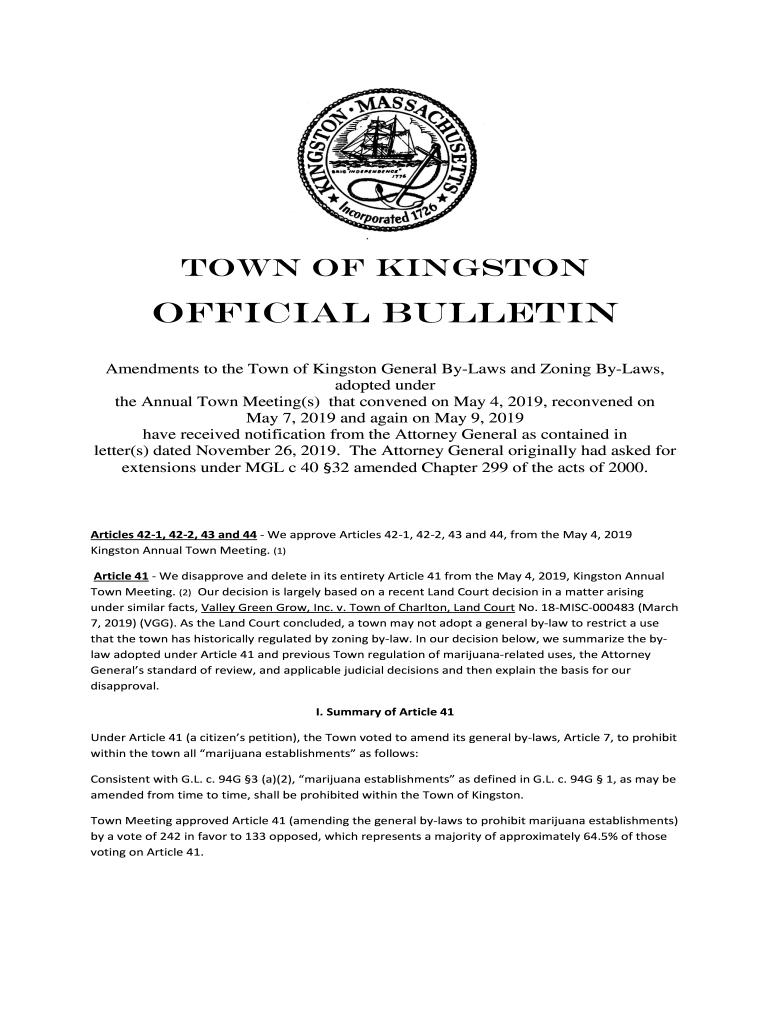 Fillable Online Amendments to the Town of Kingston General ByLaws and