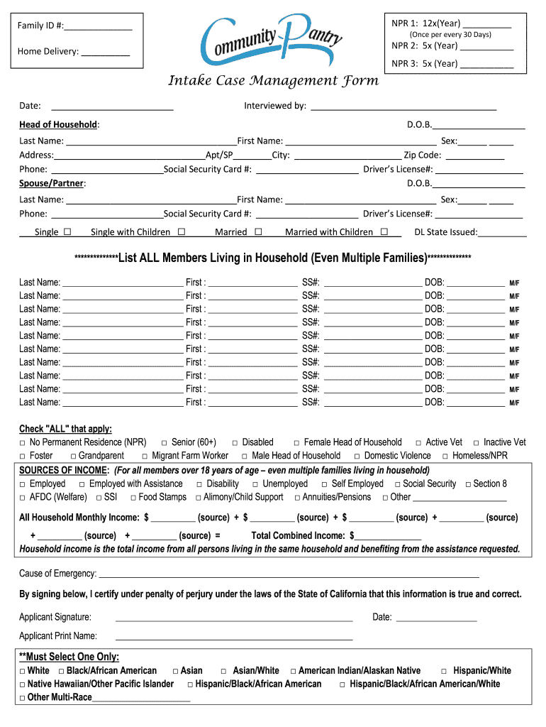 Fillable Online Intake Case Management Form Fax Email Print pdfFiller