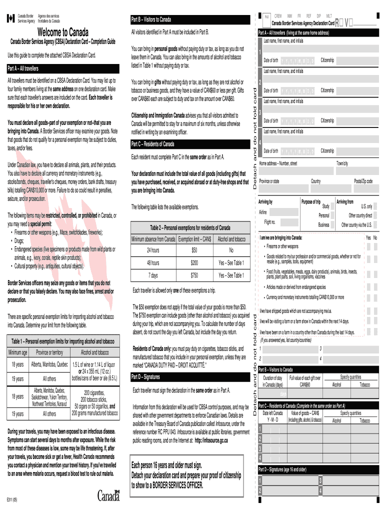 Fillable Online Guide for residents returning to Canada cbsaasfc.gc