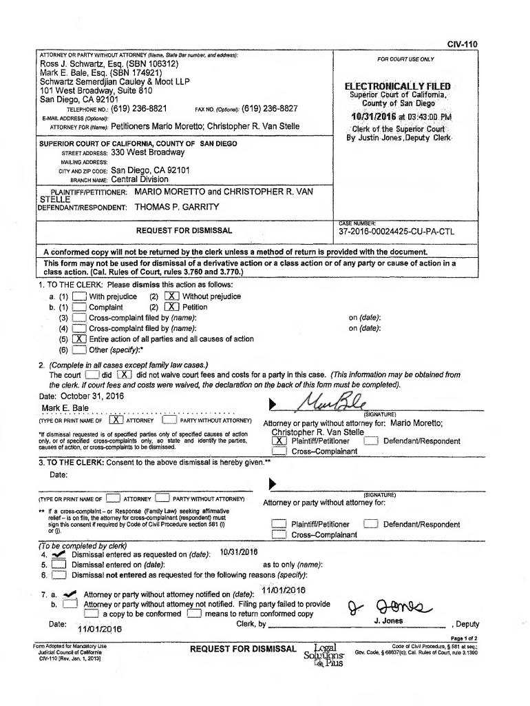 Fillable Online ATTORNEY OR PARTY WiTHOUT ATTORNEY (Name, Slate Ber