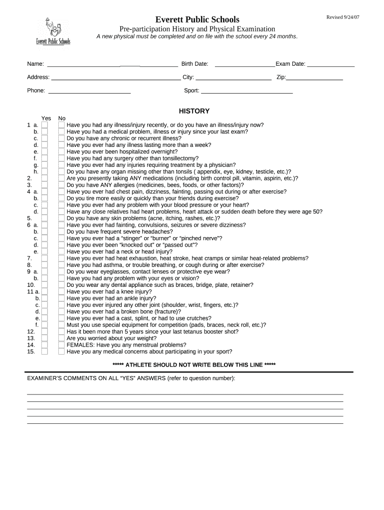 PREPARTICIPATION HISTORY AND PHYSICAL EXAMINATION This Doc Template