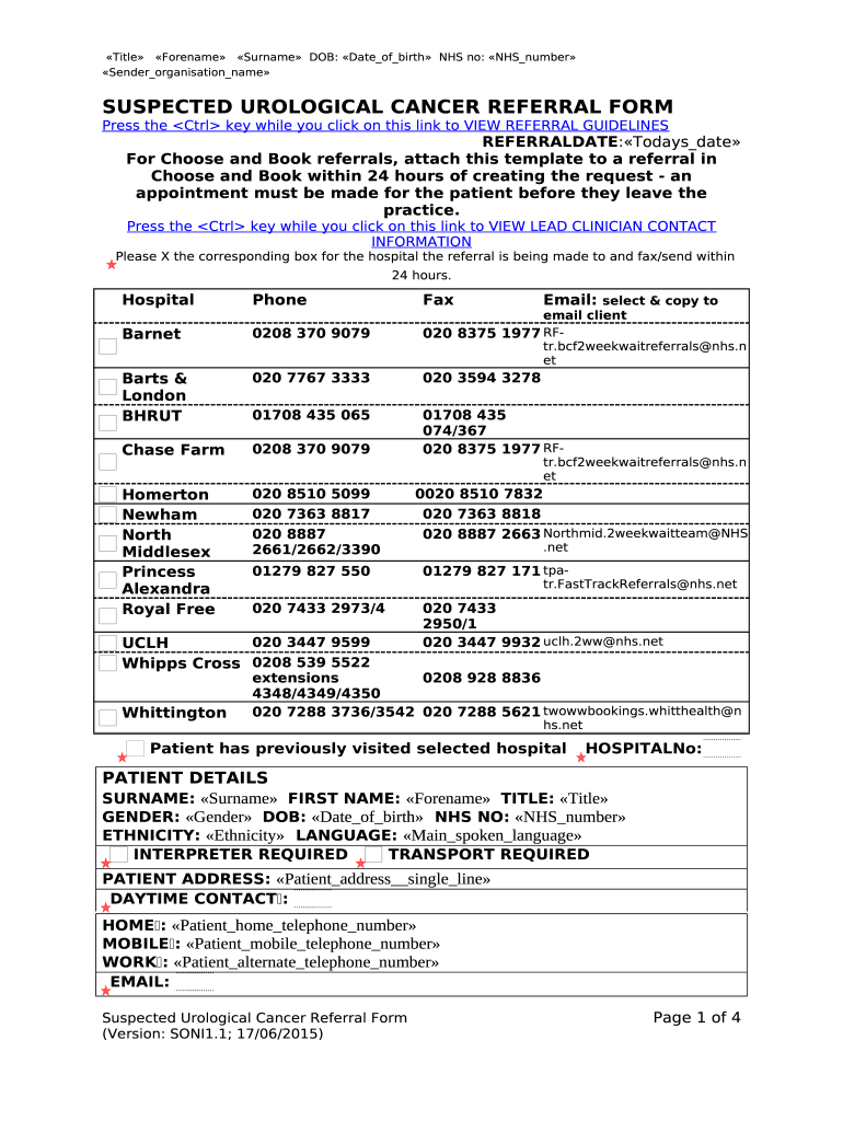 Urology 2 Week Referral . Rubenstein Standard NHS Layout Document Doc
