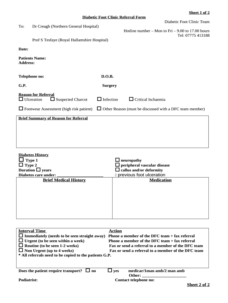Diabetic Foot Clinic Referral Doc Template pdfFiller