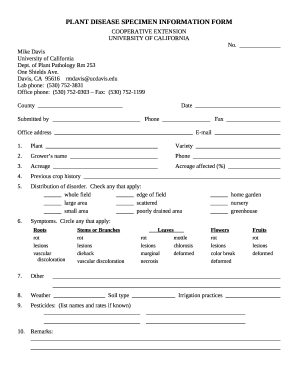 Plant disease specimen information form - Swett Lab - UC Davis