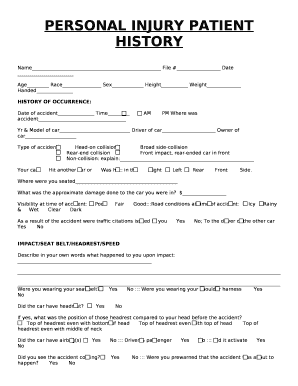 PERSONAL INJURY PATIENT HISTORY