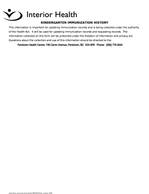 KINDERGARTEN IMMUNIZATION HISTORY