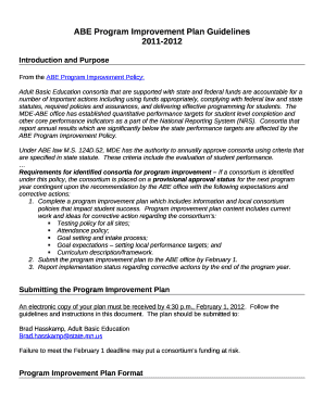ABE Program Improvement Plan Guidelines