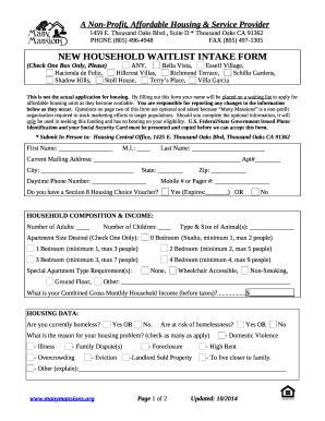 NEW HOUSEHOLD WAITLIST INTAKE FORM - Many Mansions