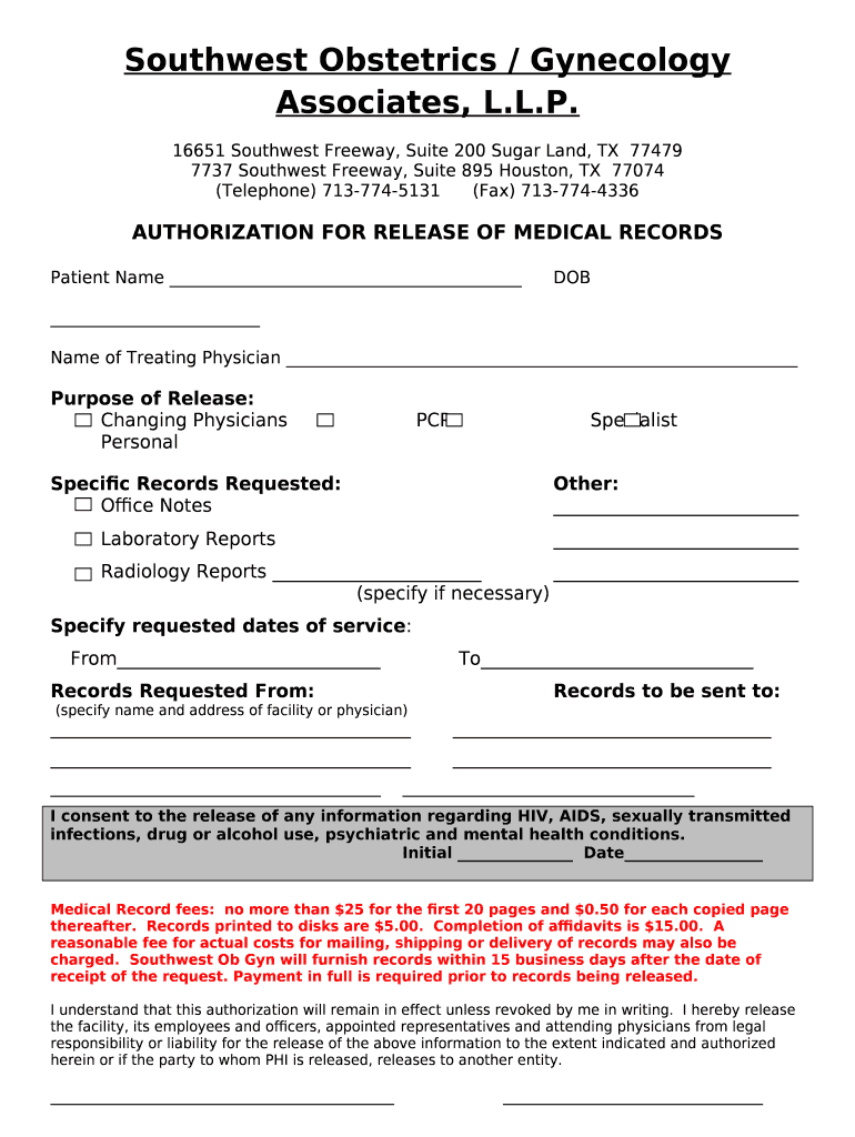Medical-records-rele.. - Southwest OB/GYN Doc Template | pdfFiller