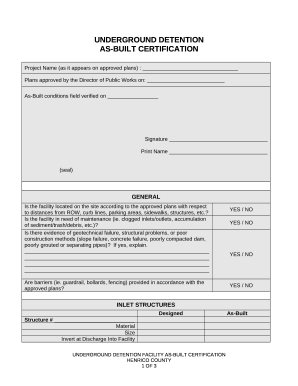 BMP / SWM FACILITY AS-BUILT CERTIFICATION