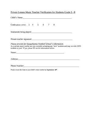 Private Lesson Music Teacher Verification for Students Grade 4