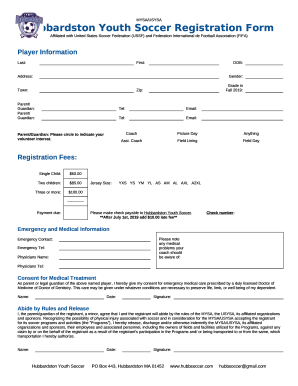Hubbardston Youth Soccer Registration Form