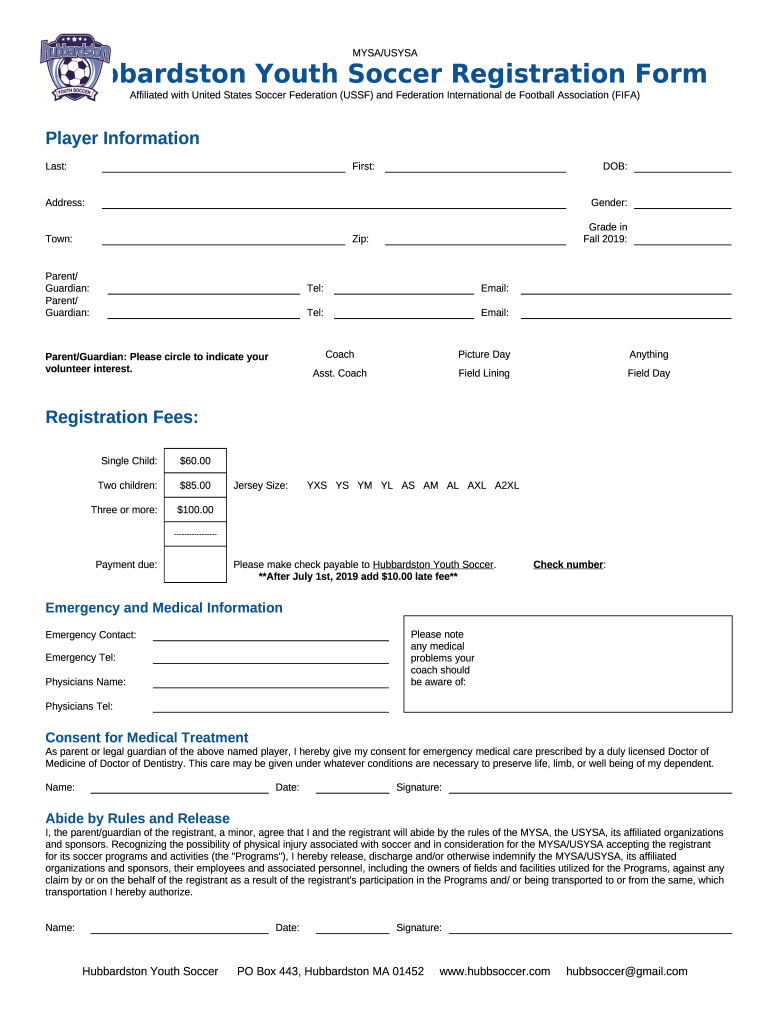 Hubbardston Youth Soccer Registration Doc Template | pdfFiller