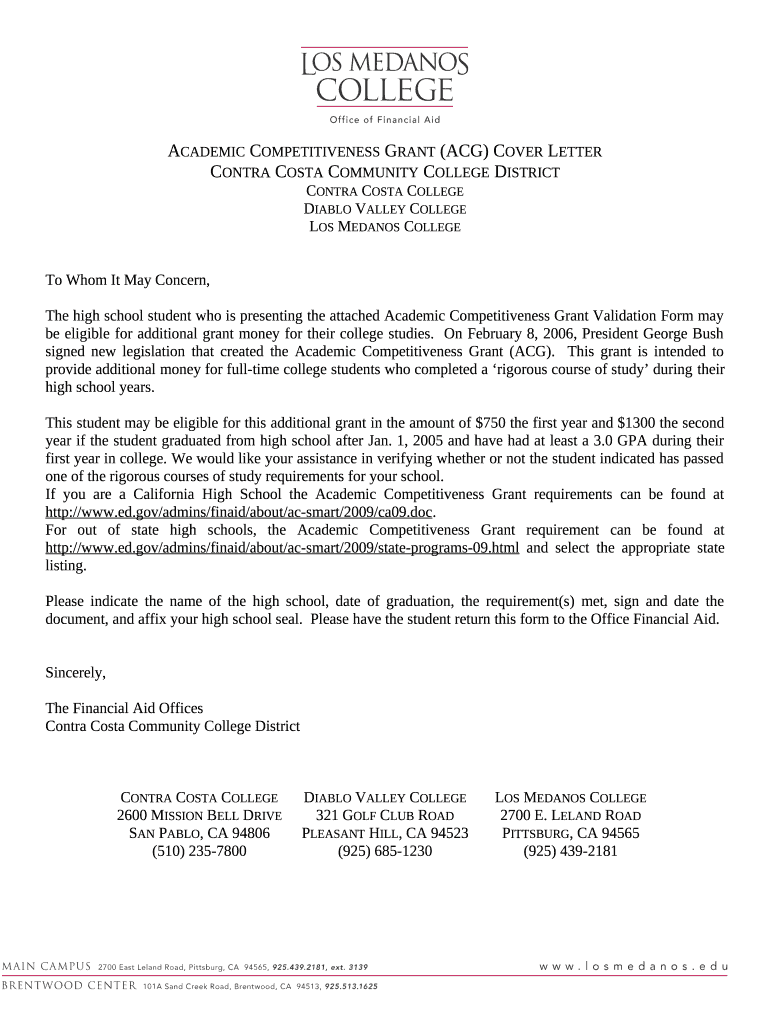 Academic Competitiveness Grant (ACG) Cover Letter Doc Template pdfFiller