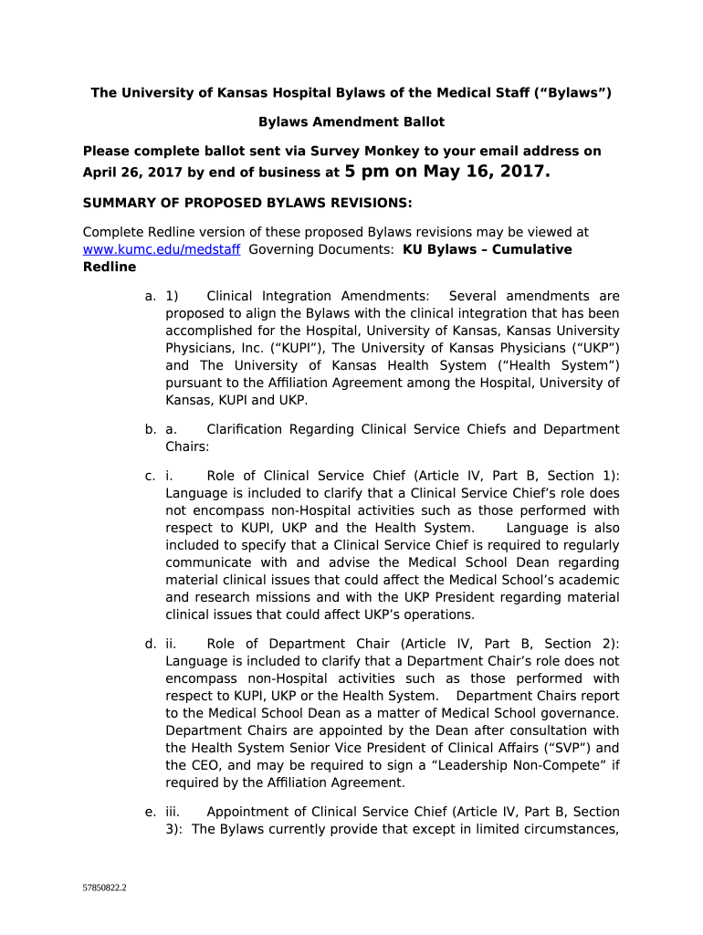 The University of Kansas Hospital Bylaws of the Medical Staff Doc Template pdfFiller