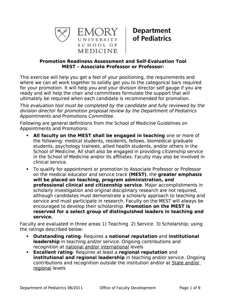 Promotion Readiness Assessment and SelfEvaluation Tool Doc